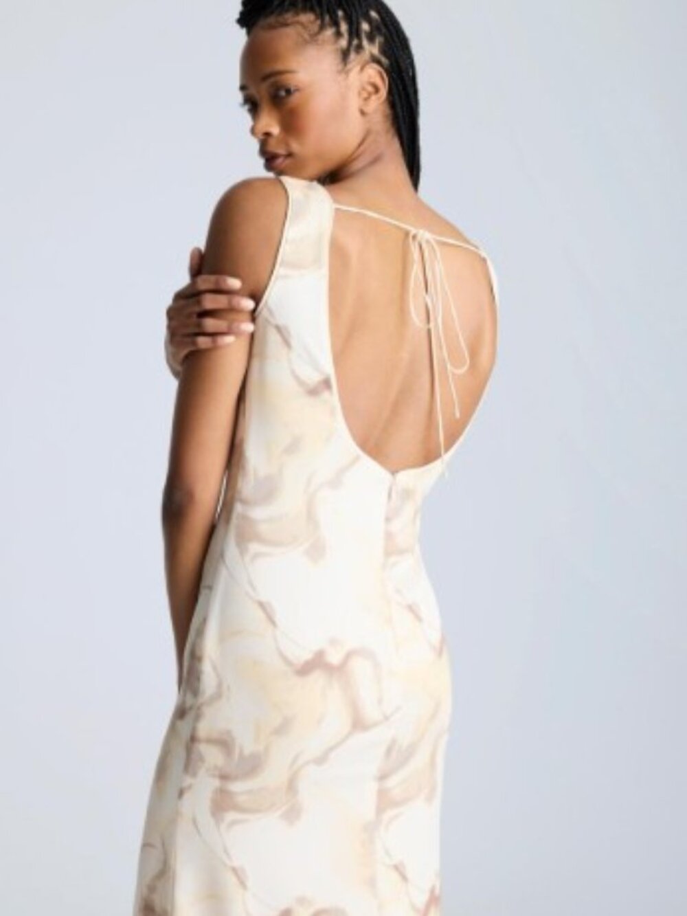 Kenneth Cole Sleeveless V-Neck Printed Midi Dress - Oyster Multi - Size Small